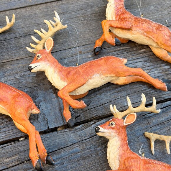 Vintage Lot of 6 Jumping Deer READ Whitetail Buck Ornaments Glitter Antlers - Picture 7 of 13